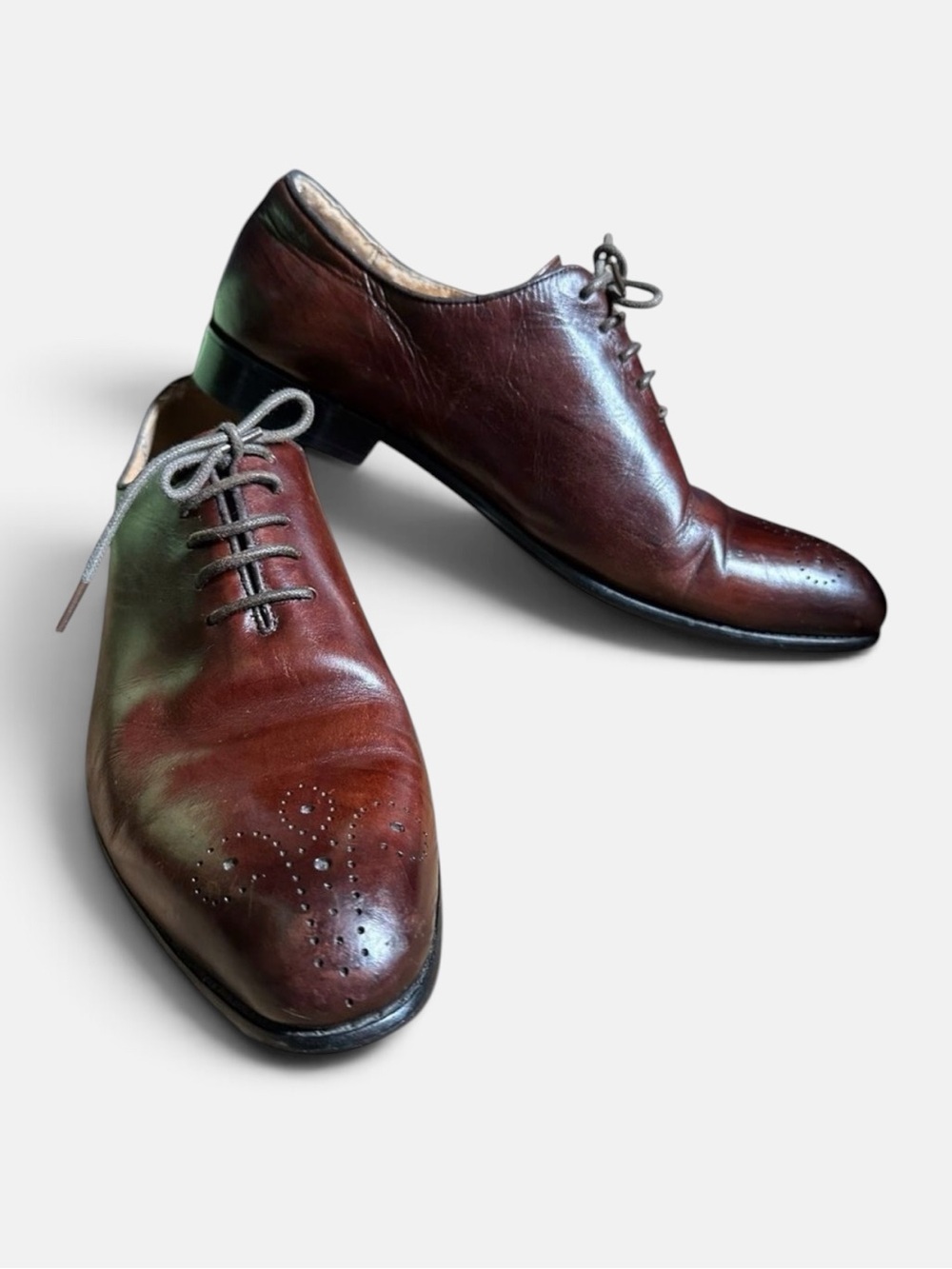 Ace Marks Wholecut Oxford Men EU 43 US 9.5 Brown Leather Medallion Dress Shoes